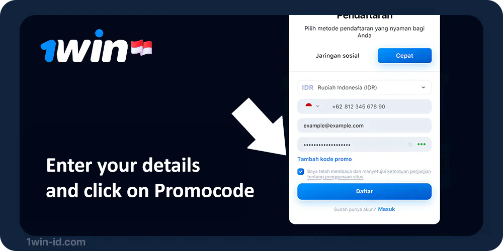 1win bonus code for indonesian users
